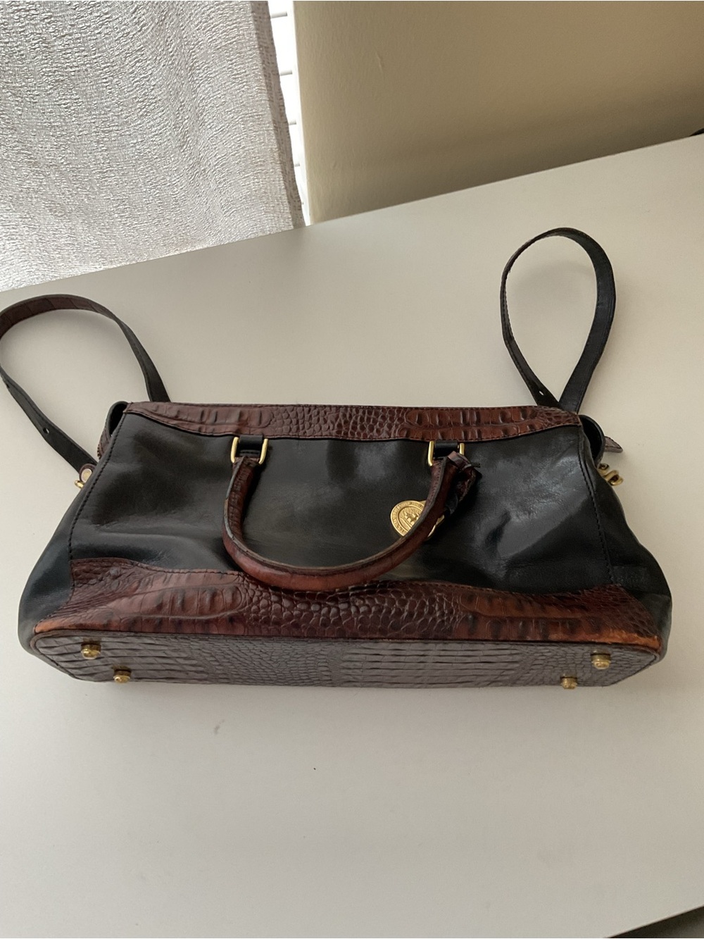 Brahmine leather satchel and brown Croc Embossed leather handbag Repair